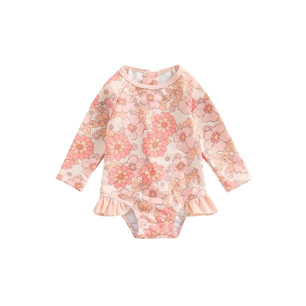 jaweiwi Toddler Baby Girl One-Piece Swimsuit Long Sleeve Swimsuits Girls Summer Bathing Suit Rash Guard 9 12 18 24M 3T 4T Swimwear