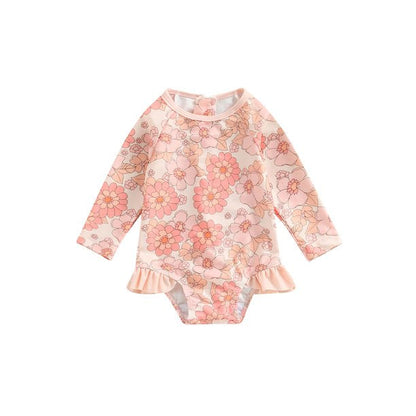 jaweiwi Toddler Baby Girl One-Piece Swimsuit Long Sleeve Swimsuits Girls Summer Bathing Suit Rash Guard 9 12 18 24M 3T 4T Swimwear