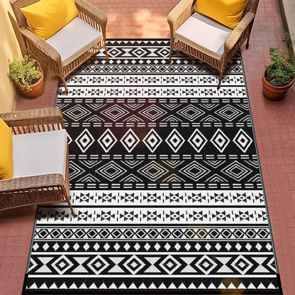 GOTGELIF 5x8ft Outdoor Bohemia Carpet Waterproof PP Tube Woven Picnic Mat for Patio Decor Porch Balcony Picnic Rug