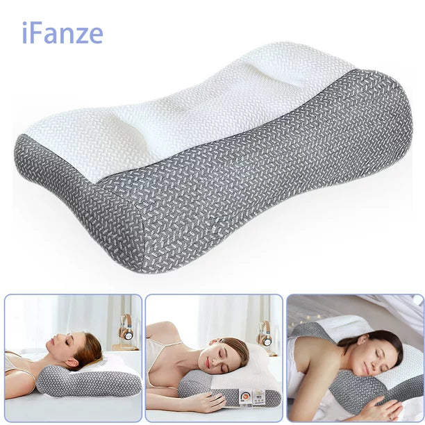 Ergonomic Pillow, Memory Foam Pillows Neck Pillow for Neck and Shoulder Pain, Ergonomic Orthopedic Bed Pillow for Side Back Stomach Sleeper, Grey