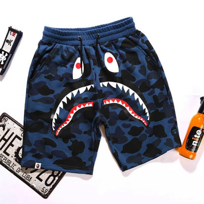 BAPE Shark Cotton Shorts Street Fashion Camouflage Hip Hop Casual Shorts,Blue