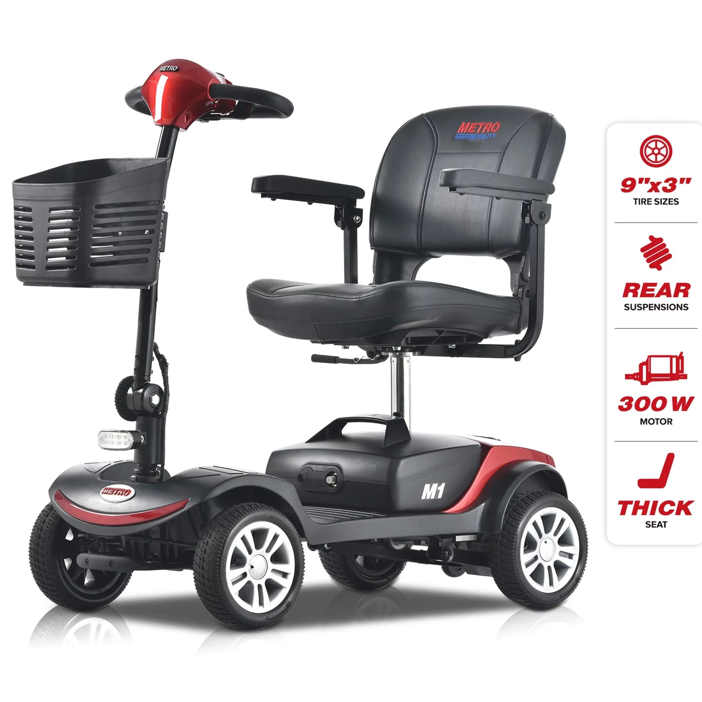 Kowilk Folding Mobility Scooter for Seniors 4 Wheel Scooter for Adults Electric Medical Scooter Compact for Travel - Compact Heavy Duty Mobile(Red）