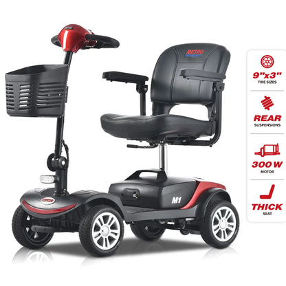 Kowilk Folding Mobility Scooter for Seniors 4 Wheel Scooter for Adults Electric Medical Scooter Compact for Travel - Compact Heavy Duty Mobile(Red）