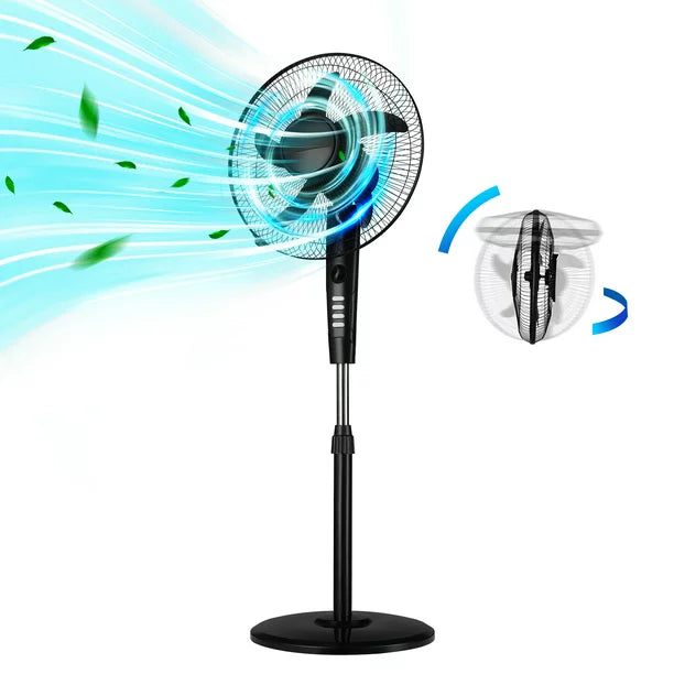 Melliful Pedestal Fan, 16" Adjustable Oscillating DC Fan with 3 Modes and 9 Speed, Less Noise Cooling Fan, Black