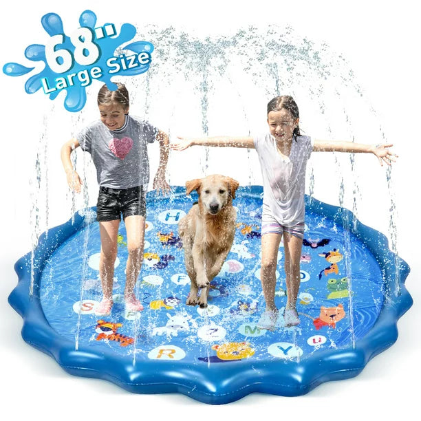 Melliful 68" Splash Pad Sprinkler for Kids, Inflatable Splash Water Pad, Toddler Pool for Wading Swimming and Learning, Outdoor Play Mat Water Toys for Baby Girls Boys Children Pet Dog, Blue