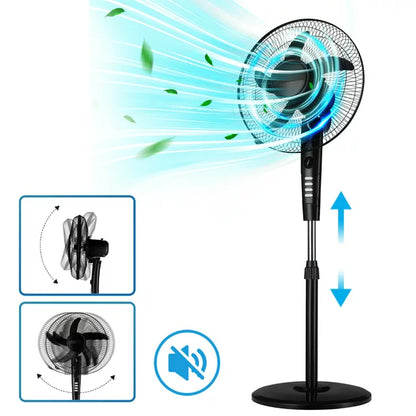 Melliful 16" Pedestal Fan with 3-Speeds, Oscillating Fan with Adjustable Height and Tilt, Standing Fan for Bedroom Home Office, Black