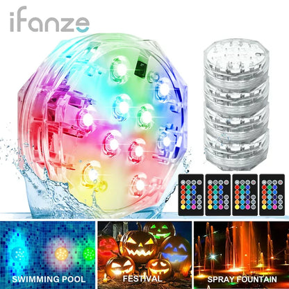 4 Pack Submersible LED Light, Waterproof LED Pool Light with Magnets and Suction Cups, Color Changing Underwater Pool Light for Swimming Pools Bathrooms Fountains Aquariums Parks Weddings Party
