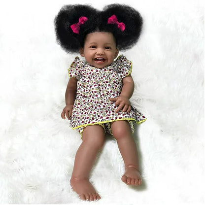 24 Inch Reborn Baby Dolls, 2023 Latest Lifelike Newborn Baby Doll, Black Skin Handmade Body Real Looking Doll Birthday Christmas Children Gift for Age 3+