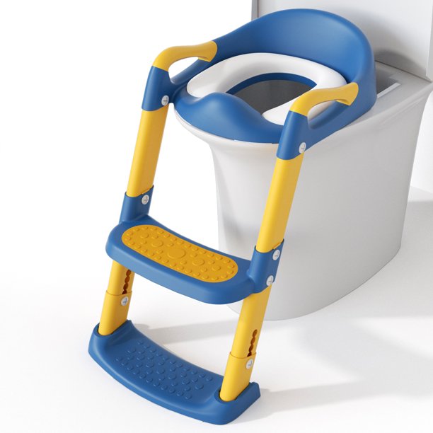 KORIMEFA Baby Potty Training Seat, Foldable Toilet Potty Chair, Ladder Toilet Trainer Step Up Potty for Toddlers Boys Girls, Yellow