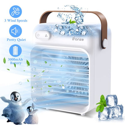 iFanze Portable Air Conditioner, Rechargeable Personal Cordless Air Cooler Quiet Desk Fan with 3 Speeds Small Air Conditioner Fan Mini Evaporative Cooler for Small Room Office Dorm and Outdoor (White)