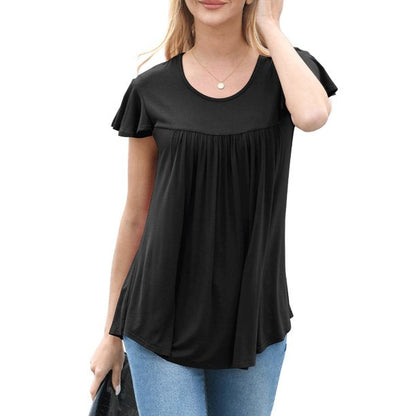 QINCAO Womens Tops Floral Ruffle Short Sleeve O Neck Loose Ladies Tops Shirts Blouses for Women,2XL(20-22)