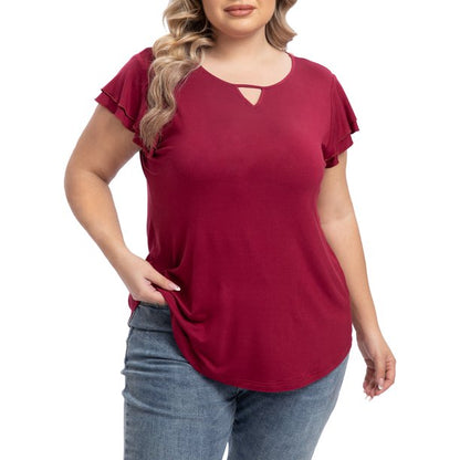 QINCAO Plus Size Tops for Women Summer Ruffle Short Sleeve Womens Blouses Tunic Loose T Shirts,2XL(20-22)