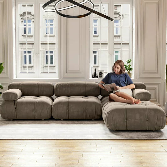 4 Seat Modular Sectional Sofa Couches with Ottoman Reversible Modular Sofa L-Shaped Wide Chaise Lounge for Living Room Bedroom Gray