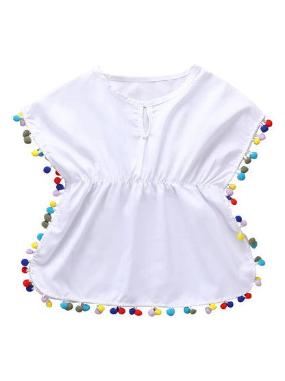 jaweiw Toddler Baby Girls Swimsuit Cover Up Beach Dresses Tassels Cover Up Pompom Poncho Rash Guards