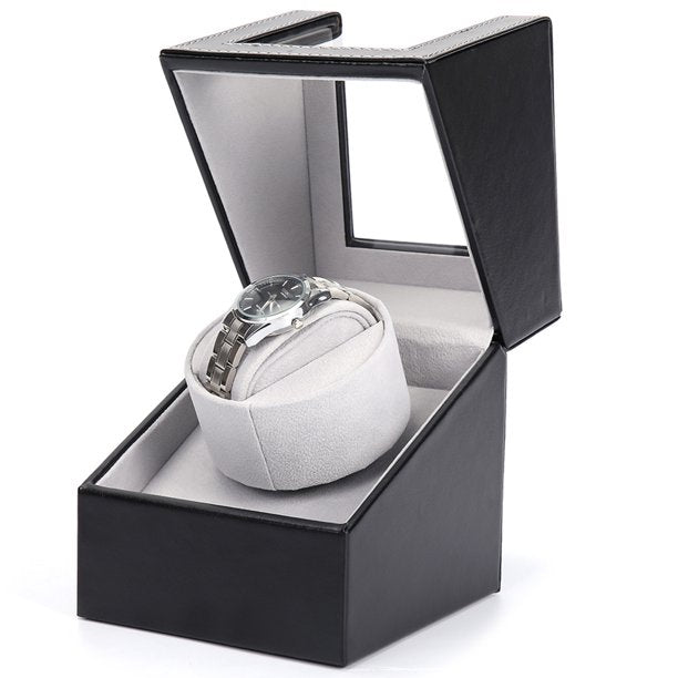 Aokelily Automatic Single Watch Winder, in Wood Shell and Black Leather/Carbon Fiber Leather, Japanese Motor