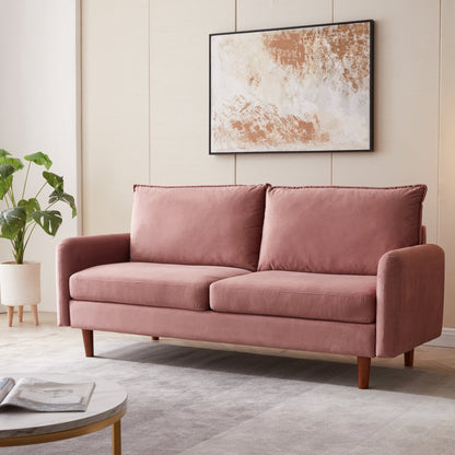 Kowilk Velvet Loveseat Sofa, 69'' Mid Century Modern Small Love Seats Furniture Comfy Couch for Living Room, Upholstered 2 Seater Sofa for Small Apartment（Pink）