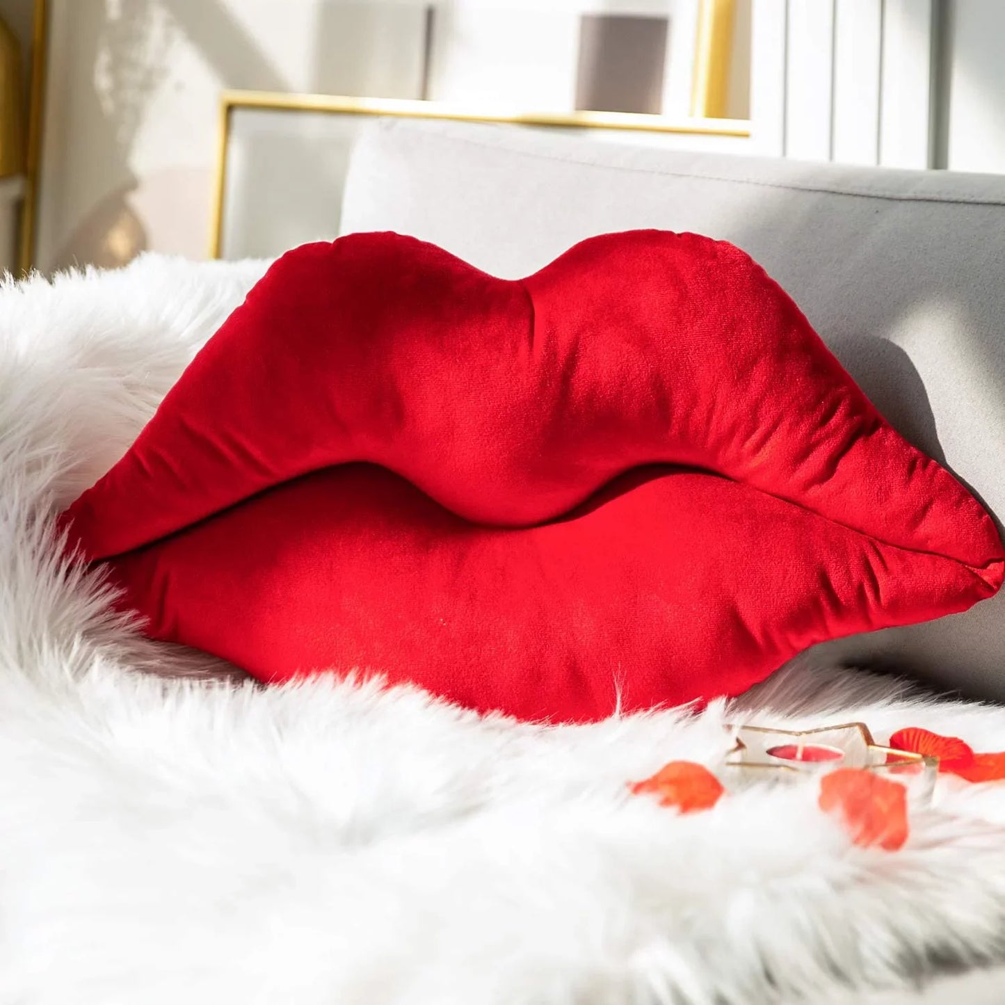 Ashler 3D Lips Soft Velvet valentine's day Decor Throw Pillows for Couch Bed Living Room, Insert Included, New Red, 20 X 11 inches