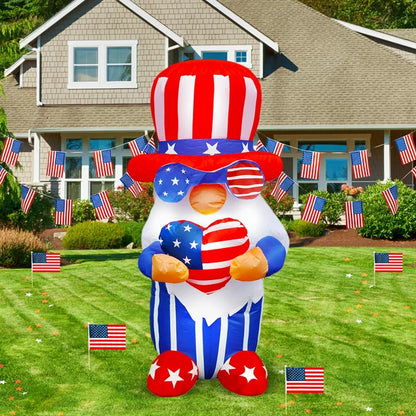 ifanze 4Ft Independence Day Inflatable Gnome Holding America Heart Decor Patriotic 4th of July Blow Up Dwarf with LED Lights for Home Yard Lawn Garden Indoor Outdoor Decoration Memorial Day ,Blue