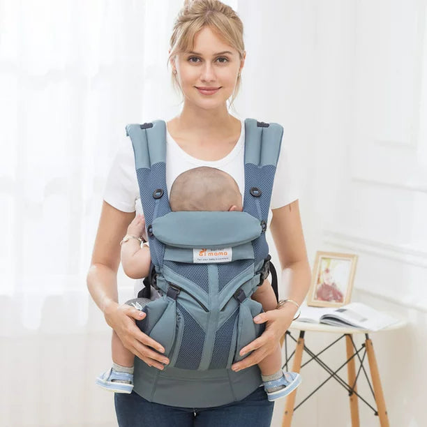 Ifanze Baby Carrier, Front and Back Baby Sling All-In-One Ergonomic Baby Carrier with Lumbar Support and Cool Air Mesh for Newborn to Toddler, up 45 lbs, Oxford Blue