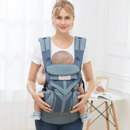 Ifanze Baby Carrier, Front and Back Baby Sling All-In-One Ergonomic Baby Carrier with Lumbar Support and Cool Air Mesh for Newborn to Toddler, up 45 lbs, Oxford Blue
