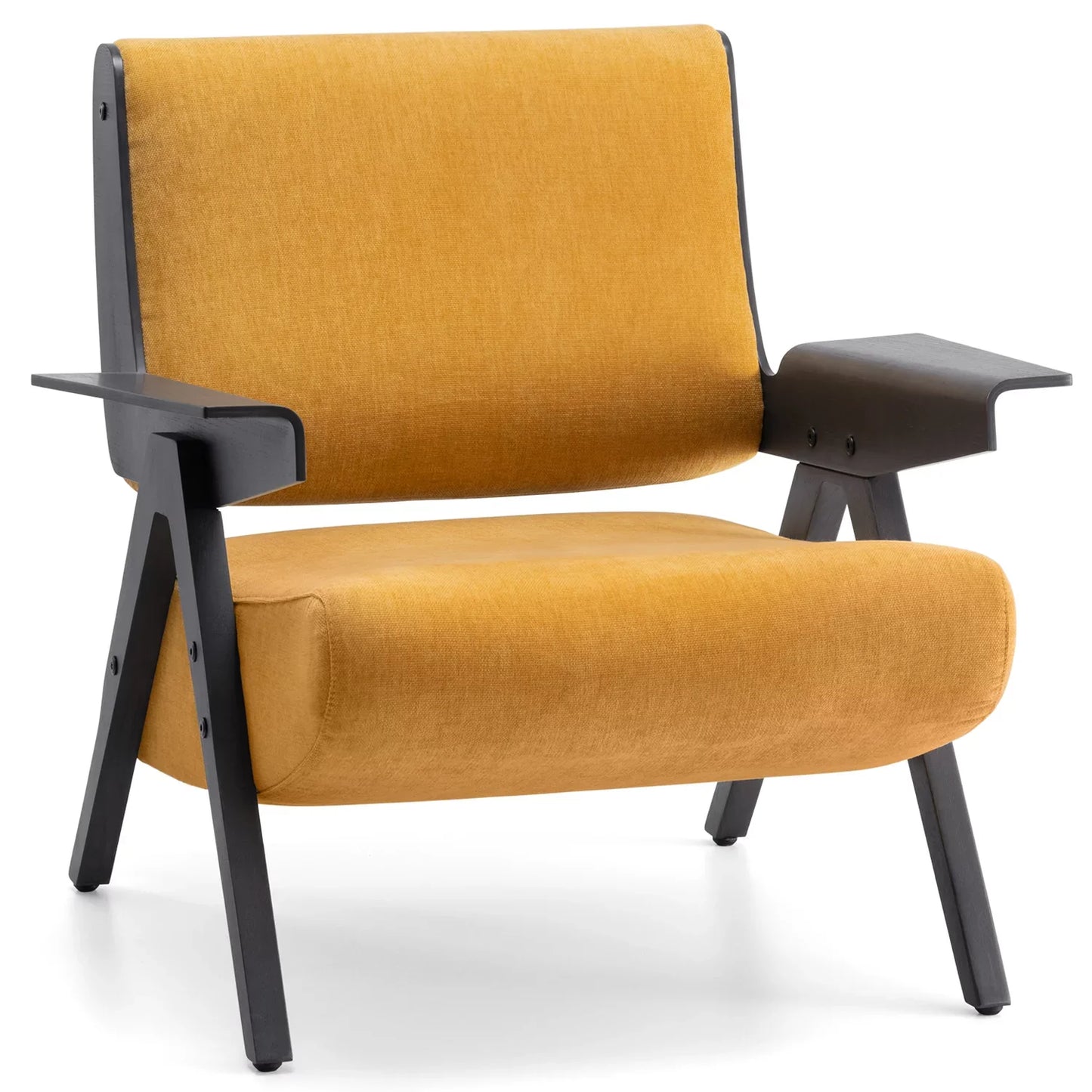 Mid-Century Accent Chair with Solid Wood Frame,Upholstered Modern Armchair for Living Room Bedroom,Yellow