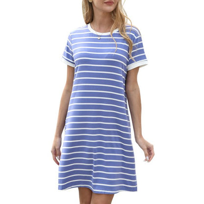 QINCAO Summer Dresses for Women 2023 Striped T Shirt Dresses Stretchy Short Mini Dress,L(12-14)