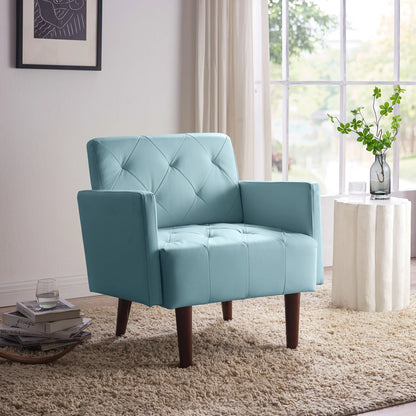 Kowilk PU Leather Accent Chair, Modern Single Sofa Chair for Living Room and Bedroom, Upholstered Lounge Armchair Chair with wood Legs（Blue）