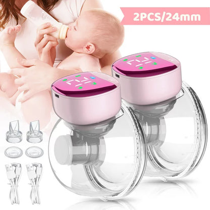 iFanze Double Wearable Breast Pumps, Hands Free Electric Breast Pump with 4 Modes, 12 Levels, 24mm Pink