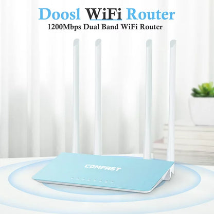 Doosl AC1200 WiFi Router, High Speed Dual-Band Gigabit Internet Router for Home, 1200 Mbps Fast Ethernet Ports, Blue