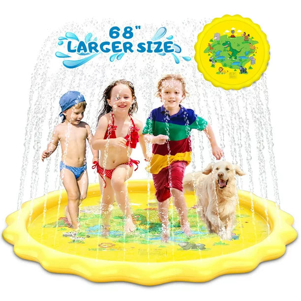 Melliful 68" Splash Pad for Kids Toddlers, Sprinkler for Kids Dog Splash Pad, Baby Outdoor Water Toys Play Mat for Learning, Yellow