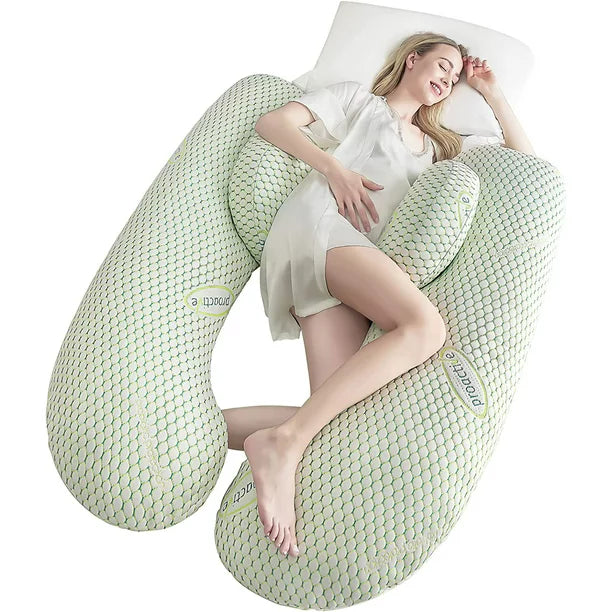 iFanze Pregnancy Pillows for Sleeping, U Shaped Maternity Full Body Pillow for Pregnant Women with Belly, Back, Leg, Washable Velour Cover Included (Mint Green)