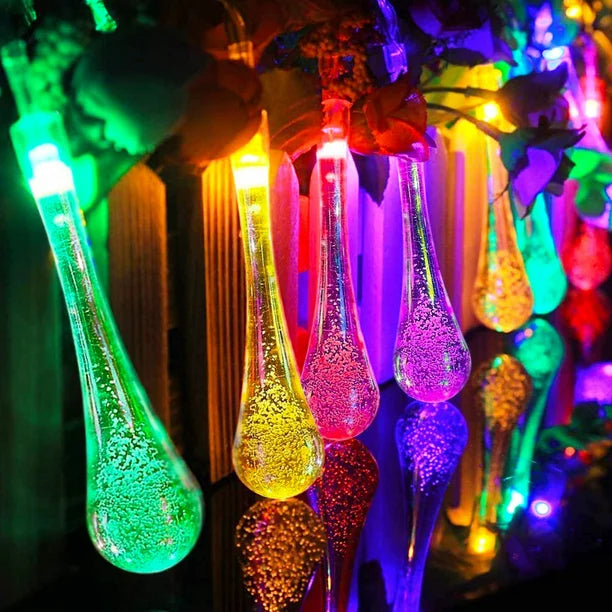 Laighter Solar String Lights, 21 ft 30 LED Water Drop Solar Fairy Waterproof Lights for Garden, Patio, Yard, Home, Parties, 8 Lighting Modes, Multicolor