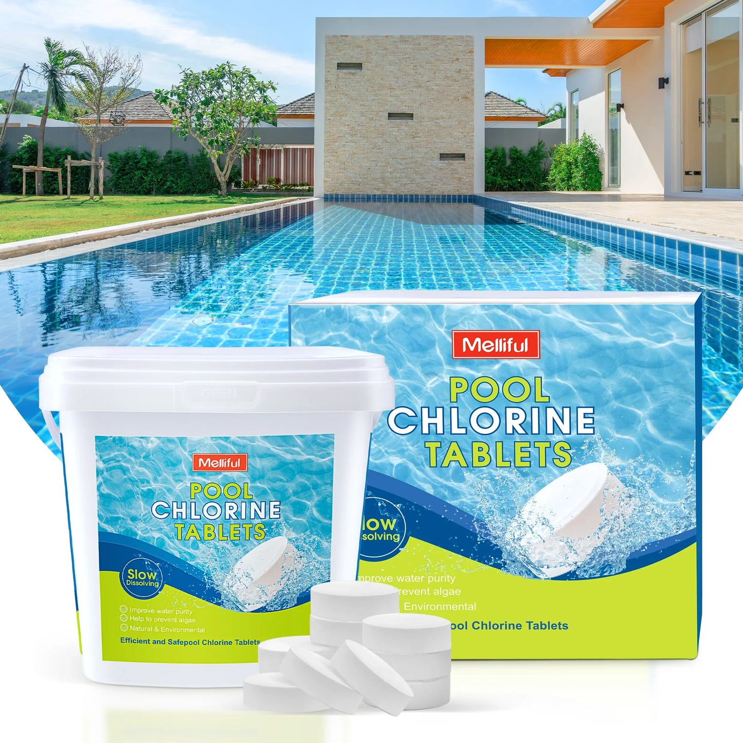 Meliful 1" Chlorine Tablets for Pool, Long Lasting Chlorine Stabilizer for Swimming Pools Hot Tubs and Spas(20g per Piece)