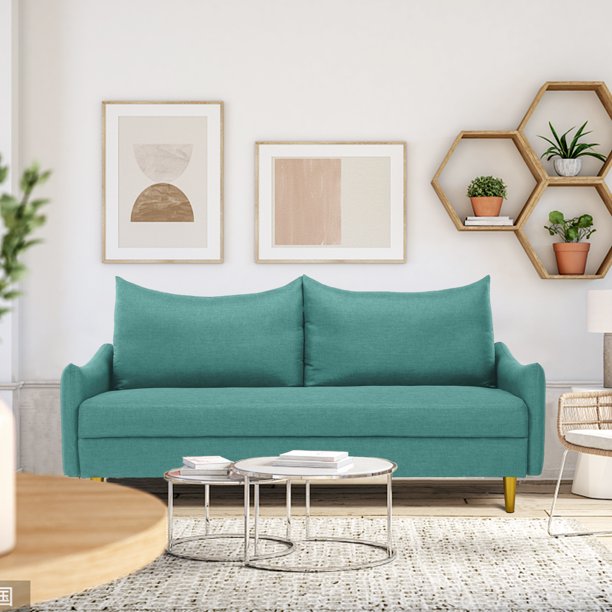 Kowilk Loveseat Sofa, 67'' Small Mid Century Modern Loveseats Couch for Living Room, Upholstered 2 Seater Sofa for Small Space, Apartment (Light Green)