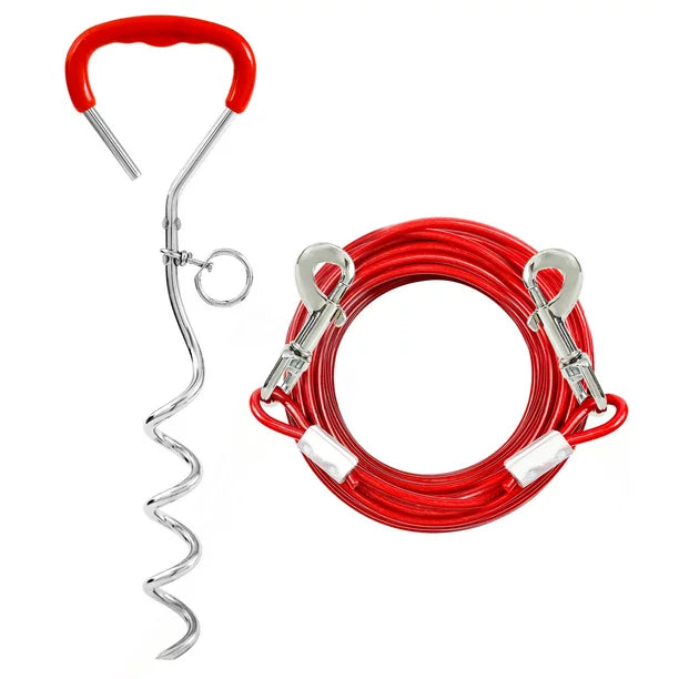Dog Tie Out Cable and Stake, 10/20/30ft Leads Chain for Yard, Heavy Duty Dog Runner for Yard, Dog Up for 125lbs - Red