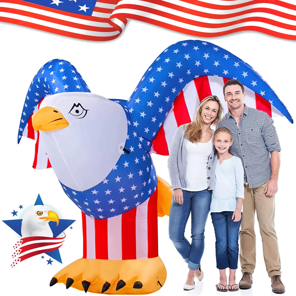 Melliful 6FT Patriotic 4th of July Inflatables, American Bald Eagle Blow up for Independence Day Decoration