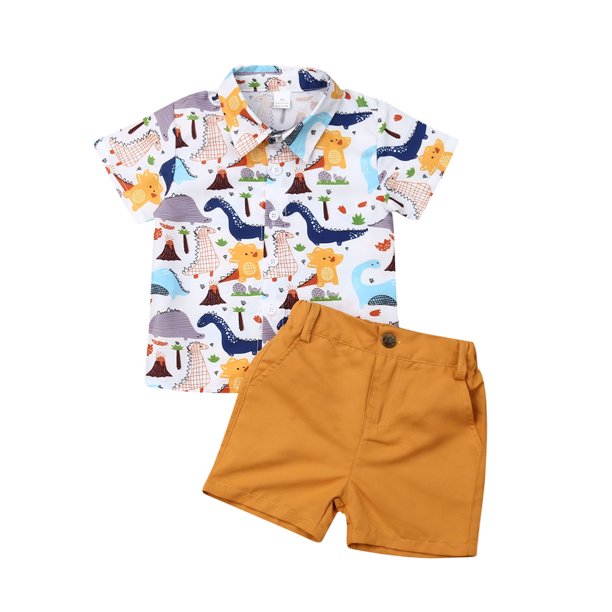 jaweiw Toddler Baby Boy Dinosaur Shortjaweiw Toddler Baby Boy Dinosaur Short Sleeve Button Down Shirt Casual Shorts Set Summer Outfits 1 2 3 4 5 6 Years Clothes