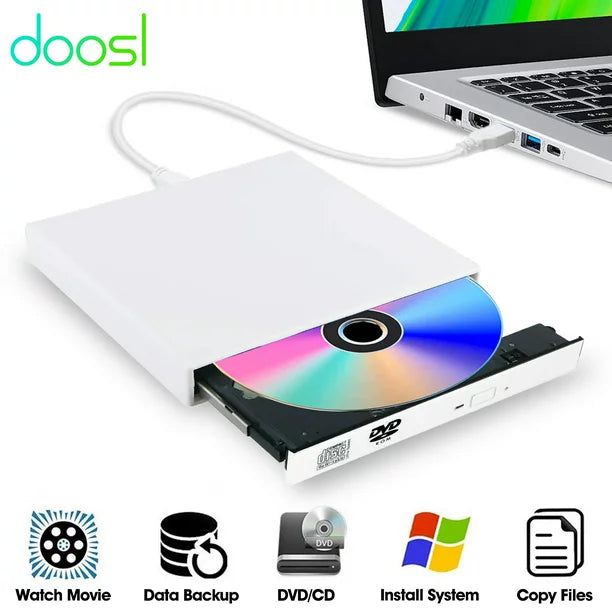 External CD DVD Drive for Laptop, Portable CD-ROM Drive DVD-ROM Player for Laptop Notebook PC Desktop Computer for Mac Windows 2000/XP/Vista/7/8/10