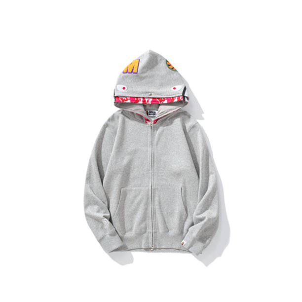 BAPE Shark Cotton Hoodie Street Fashion Camouflage Double Hooded Jacket,WGM grey