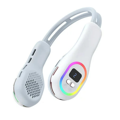 Portable Neck Fan, RGB Rechargeable Hands Free Bladeless Fan with LED Display, 360° Cooling Personal Fan with 3600 mah 3 Speeds Personal Wearable Quiet Fans for Office Outdoor Travel Home