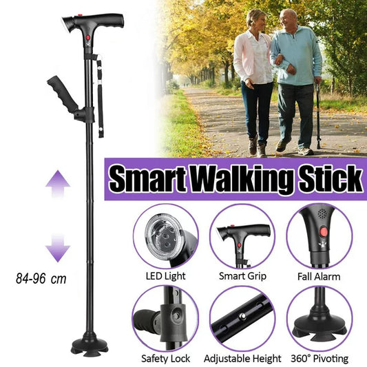 Walking Canes for Men & Women, Folding Canes with LED Flashlight, Fall Alarm, Heavy Duty, Pivot Tip, Foldable Walking Sticks for Seniors & Adults Balance