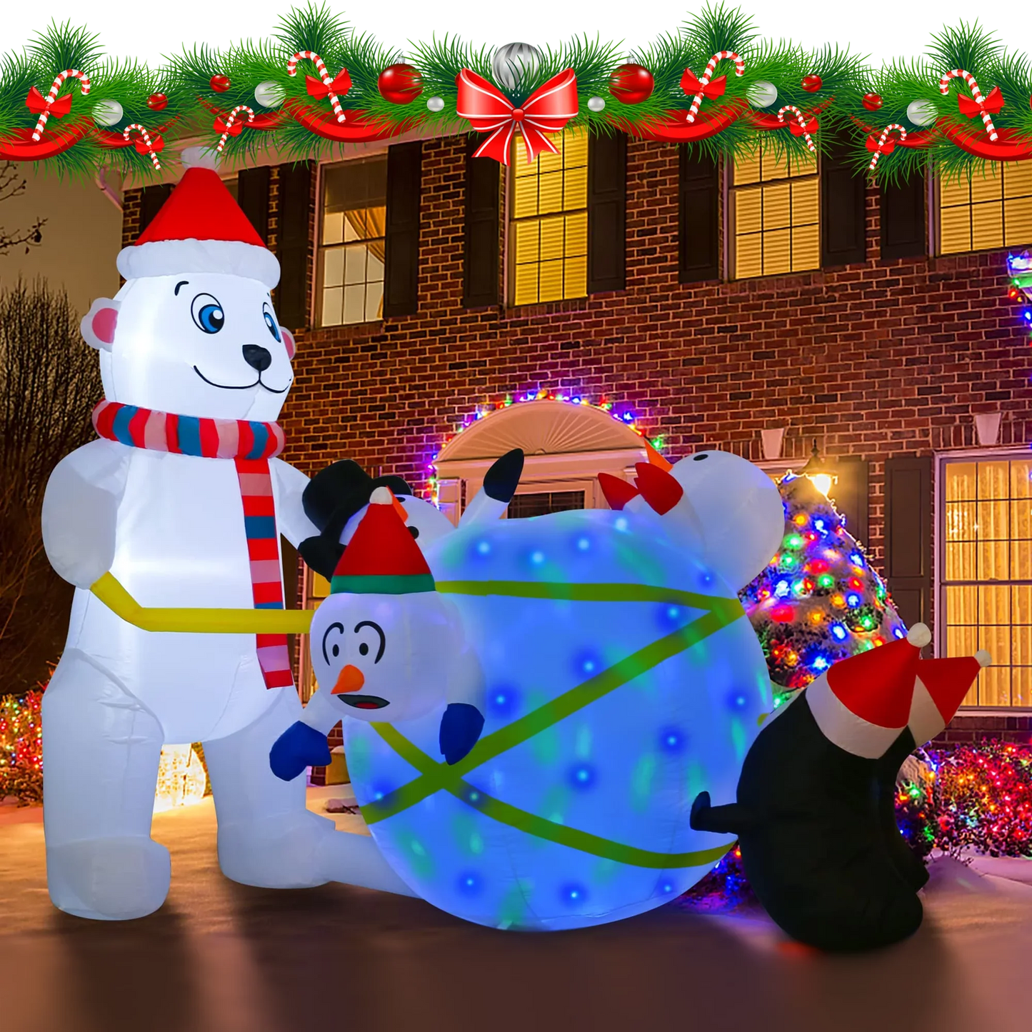 7 ft Christmas Inflatables with Colorful LED Lights Blow Ups Yard Inflatable Decorations