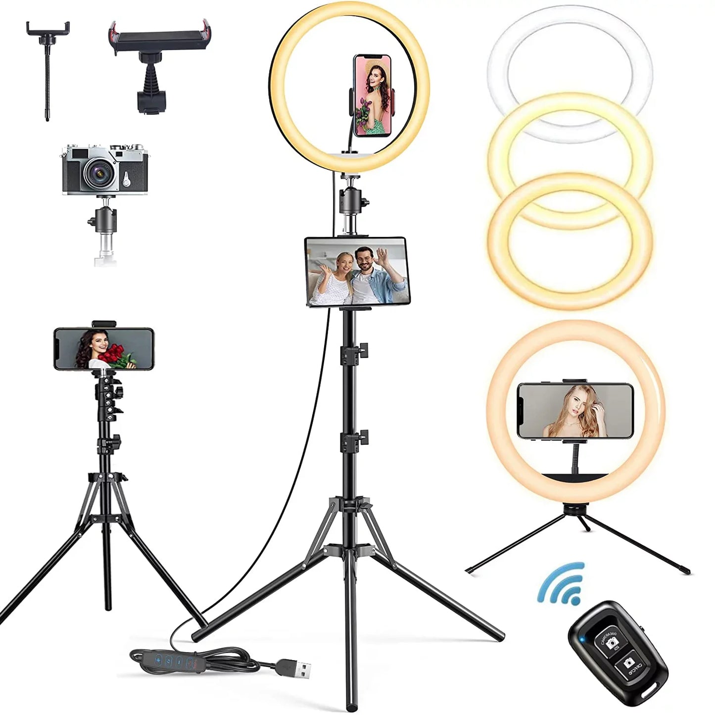 Doosl 10" LED Selfie Ring Light with 63" Extendable Tripod Stand & Phone Holder, 6500K Dimmable LED Circle Lights for Live Streaming & YouTube Video Photography