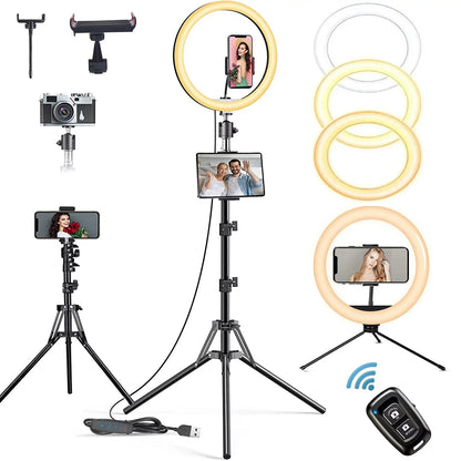 Doosl 10" LED Selfie Ring Light with 63" Extendable Tripod Stand & Phone Holder, 6500K Dimmable LED Circle Lights for Live Streaming & YouTube Video Photography