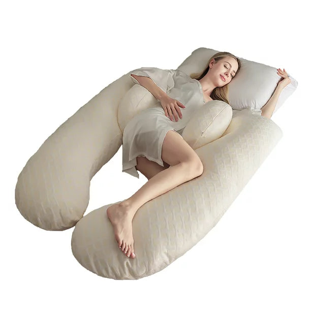 iFanze Pregnancy Pillows for Sleeping Support, 3-In-1 U Shaped Full Body Maternity Pillow with Removable Cover Pregnancy Pillows for Back Hips Legs Belly for Pregnant Women, 36 inch White-Gold