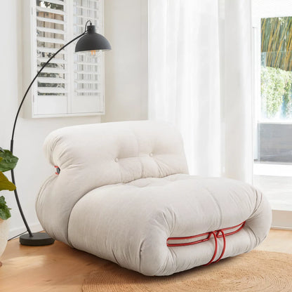 Mid Century Floor Chair Bean Bag Chair Modern Single Sofa Upholstered Fireside Chair for Living Room Bedroom Home Office White