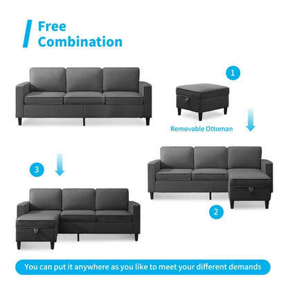 Mjkone L-Shaped Sectional Couch with Storage Ottoman, Couches for Living Room, Living Room Furniture Suitable for Small Space-Apartment/Upstairs Loft/Living Room (Dark Gray)