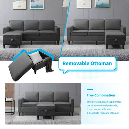 Mjkone L-Shaped Sectional Couch with Storage Ottoman, Couches for Living Room, Living Room Furniture Suitable for Small Space-Apartment/Upstairs Loft/Living Room (Dark Gray)