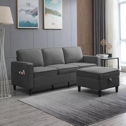 Mjkone L-Shaped Sectional Couch with Storage Ottoman, Couches for Living Room, Living Room Furniture Suitable for Small Space-Apartment/Upstairs Loft/Living Room (Dark Gray)