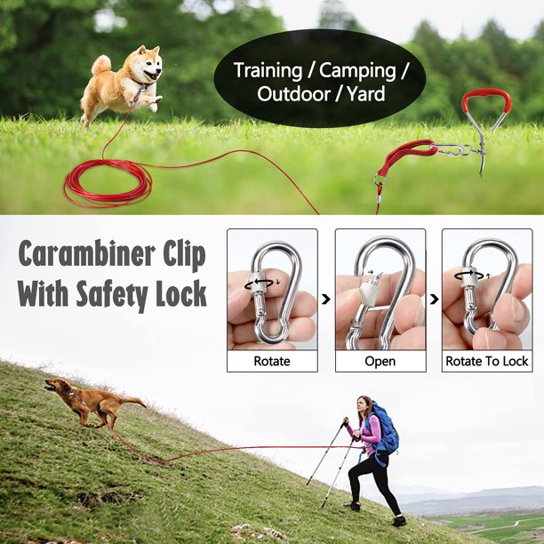 Dog Chain, Long Dog Leash Chew Proof, Tie Out Cable for Dogs Heavy Duty 10/30/50 FT with Carabiner, Dog Leads for Medium and Large Dogs Up to 125lbs